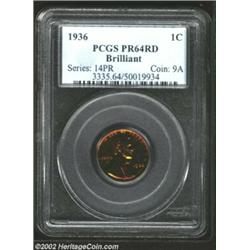 1936 1C Type Two PR64 Red PCGS. This specimen exhibits traces of rose to purple iridescence that enh