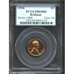 1936 1C Type Two PR65 Red PCGS. An attractive example of this Brilliant issue of proof Lincoln Cent.