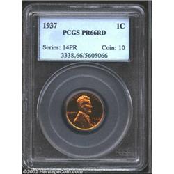 1937 1C PR66 Red PCGS. A seemingly fully-struck Gem that has gorgeous and radiant orange color. The.