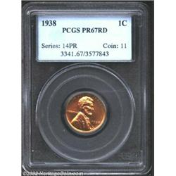 1938 1C PR67 Red PCGS. A needle-sharp Superb Gem with immaculate surfaces and an especially vibrant.