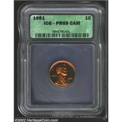 1951 1C PR69 Cameo ICG. Rich cherry-red and orange coloration over glassy surfaces of impeccable qua
