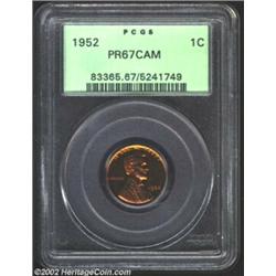 1952 1C PR67 Cameo PCGS. A razor-sharp and seemingly pristine Superb Gem. Orange-gold color dominate