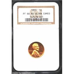 1953 1C PR66 Ultra Cameo NGC. A phenomenal example of this rare, early proof issue. Deeply mirrored,