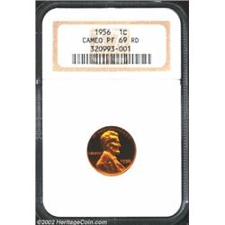 1956 1C PR69 Cameo NGC. An outstanding proof Cent that has rich, even red coloration and a noticeabl