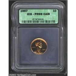 1957 1C PR69 Cameo ICG. Although the contrast is modest at best, the supremely preserved surfaces ha