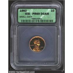 1960 1C Small Date PR69 Deep Cameo ICG. Heavily frosted devices are just a few flecks of obverse car
