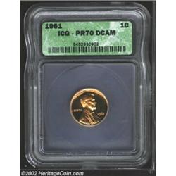 1961 1C PR70 Deep Cameo ICG. The portrait of Lincoln on this peerless golden-orange specimen is as f
