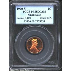 1970-S 1C Small Date PR68 Deep Cameo PCGS. A boldly struck Superb Gem with lovely color and exquisit