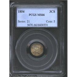 1854 3CS MS66 PCGS. A Superb, blatantly original example of this first year of the Type Two design,.