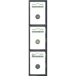 1859 3CS AU58 ANACS, two examples, the first is toned in mottled apricot and lilac-gray colors with.