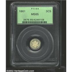 1861 3CS MS65 PCGS. This is a well struck and exquisitely preserved Gem, with lustrous, lightly mark