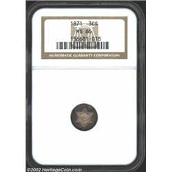 1871 3CS MS66 NGC. A rare, late date trime, one of just 3,400 business strikes issued, that boasts a