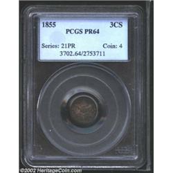 1855 3CS PR64 PCGS. This coin was previously offered in our April 2001 Central States Bullet Auction