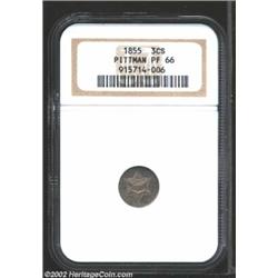 1855 3CS PR66 NGC. Ex: Pittman. Probably 30-35 proofs are extant today of this very rare issue. It i