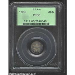 1869 3CS PR66 PCGS. Russet-gray toning on both surfaces. Population: 21 in 66, 2 finer (10/02). Impo