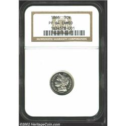 1866 3CN PR64 Cameo NGC. A very pleasing specimen that gives the appearance of a higher grade. Very.