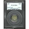 Image 1 : 1867 3CN PR65 PCGS. Otherwise silver-gray in appearance, the surfaces reveal thin crescents of rainb