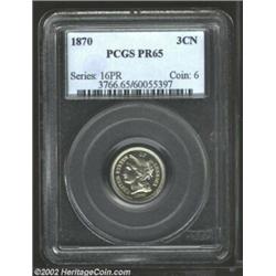 1870 3CN PR65 PCGS. This is a silver-white Gem with the exactness of detail that one should expect f