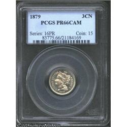 1879 3CN PR66 Cameo PCGS. Beauty and scarcity are the hallmarks of this particular specimen. The sur