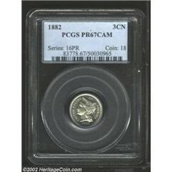 1882 3CN PR67 Cameo PCGS. Superb surfaces, strike and the most pleasing appearance all combine to pr