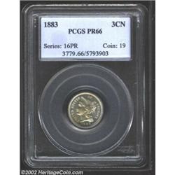 1883 3CN PR66 PCGS. Lustrous and untoned with a minute die crack (as struck) on the reverse at 3 o'c