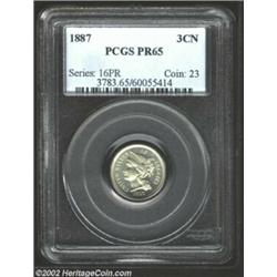 1887 3CN PR65 PCGS. Fully acceptable as a Gem, with cartwheel luster and consistently pleasing steel