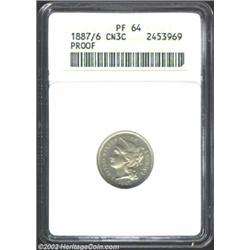 1887/6 3CN PR64 ANACS. Slightly subdued silver-gray surfaces with a semi-reflective appearance in th