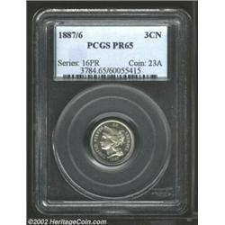 1887/6 3CN PR65 PCGS. Virtually untoned with mild cameo contrast that is especially strong on the ob