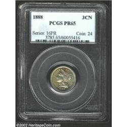 1888 3CN PR65 PCGS. An appealing example with lustrous matte surfaces delicately toned in gold. Seve