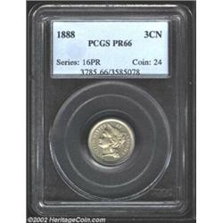 1888 3CN PR66 PCGS. A marvelous Gem proof specimen, with highly reflective mirrored surfaces and som