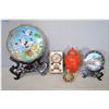Image 1 : Selection of collectibles including two cloisonn‚ plates with wooden carved stands, tiny cloisonn‚ t