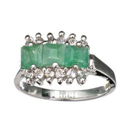 APP: 2k Designer Sebastian 0.50CT Green Beryl Emerald And Topaz Platinum Over Sterling Silver Ring