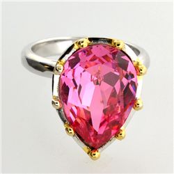 Platinum Overlay Sterling Silver French Pink Cubic Zirconium Ring