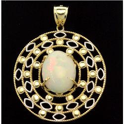 APP: 7.8k 14 kt. Yellow and White Gold, 4.66CT Modified Oval Cut Cabochon Crystal Opal Pendant