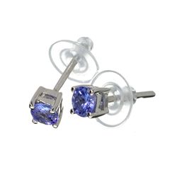 APP: 0.8k 0.50CT Round Cut Tanzanite And Platinum Over Sterling Silver Earrings