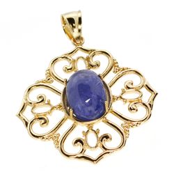 APP: 3.6k 14 kt. Gold, 4.94CT Oval Cut Cabochon Tanzanite Pendant