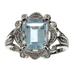 APP: 2.5k 2.13CT Emerald Cut Aquamarine And Platinum Over Sterling Silver Ring