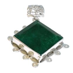 APP: 1k 36.01CT Square Emerald Cut Emerald And Sterling Silver Pendant