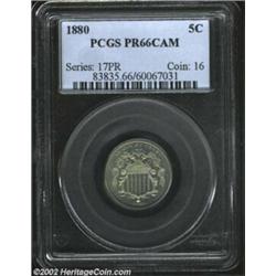 1880 5C PR66 Cameo PCGS. The highly pleasing blue-grey surfaces are free of marks and the well-struc