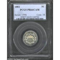 1882 5C PR66 Cameo PCGS. Forcefully struck with ample luster and reflectivity on untoned surfaces. S