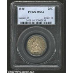 1845 25C MS64 PCGS. Gun-metal gray and blue toning found their way onto the surfaces of this near-Ge