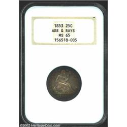 1853 25C Arrows and Rays MS65 NGC. In order to denote a weight reduction from 6.68 grams to 6.22 gra