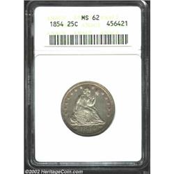 1854 25C Arrows MS62 ANACS. Satiny with decent sharpness on the portrait of Liberty and virtually fu