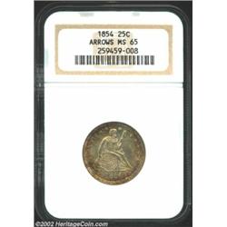 1854 25C Arrows MS65 NGC. The luster quality is superior to that seen on most survivors of this othe