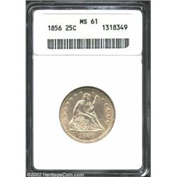 1856 25C MS61 ANACS. Golden tinged surfaces are relatively abrasion-free for the MS61 grade level. T