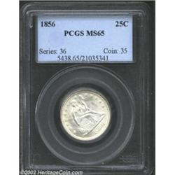 1856 25C MS65 PCGS. An excellent No Motto type coin, this 1856 Quarter is brilliant throughout and e