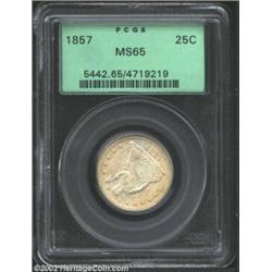 1857 25C MS65 PCGS. More than 9.6 million pieces were struck of the 1857 Quarter. Several dozen high