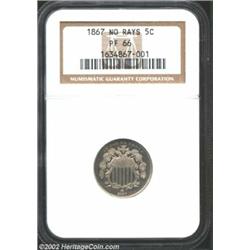 1867 5C No Rays PR66 NGC. The 1867 has a reported mintage of only 600 pieces, a relatively small per