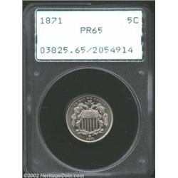 1871 5C PR65 PCGS. A hint of a fingerprint on the reverse may be the only grade limiting factor on t