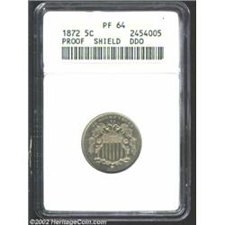 1872 5C PR64 ANACS. Doubled Die Obverse. The upper obverse is die doubled southeast, most noticeably